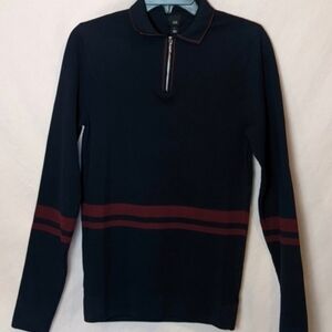 River Island Navy Blue 1/4 Zip Striped Ribbed Knit Pullover Sweater size Small